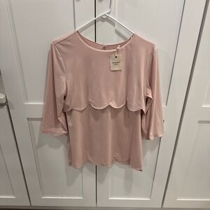 NWT ANDTHEWHY Pink Scalloped 3/4 sleeve Women's Top Sz Large